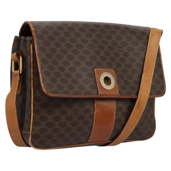 CELINE Macadam Canvas Shoulder Bag PVC Leather Brown Gold Auth - Picture 1 of 16
